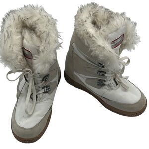 Khombnu Florence White Leather Faux Fur Snow Lace Up Boots Women's Size 9 1/2in